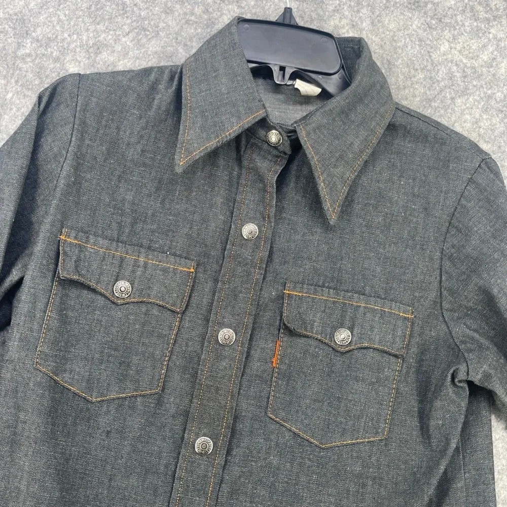 VTG Levis 70 Orange Tab Denim Shirt Men Small Gray Western Metal Snap Button USA